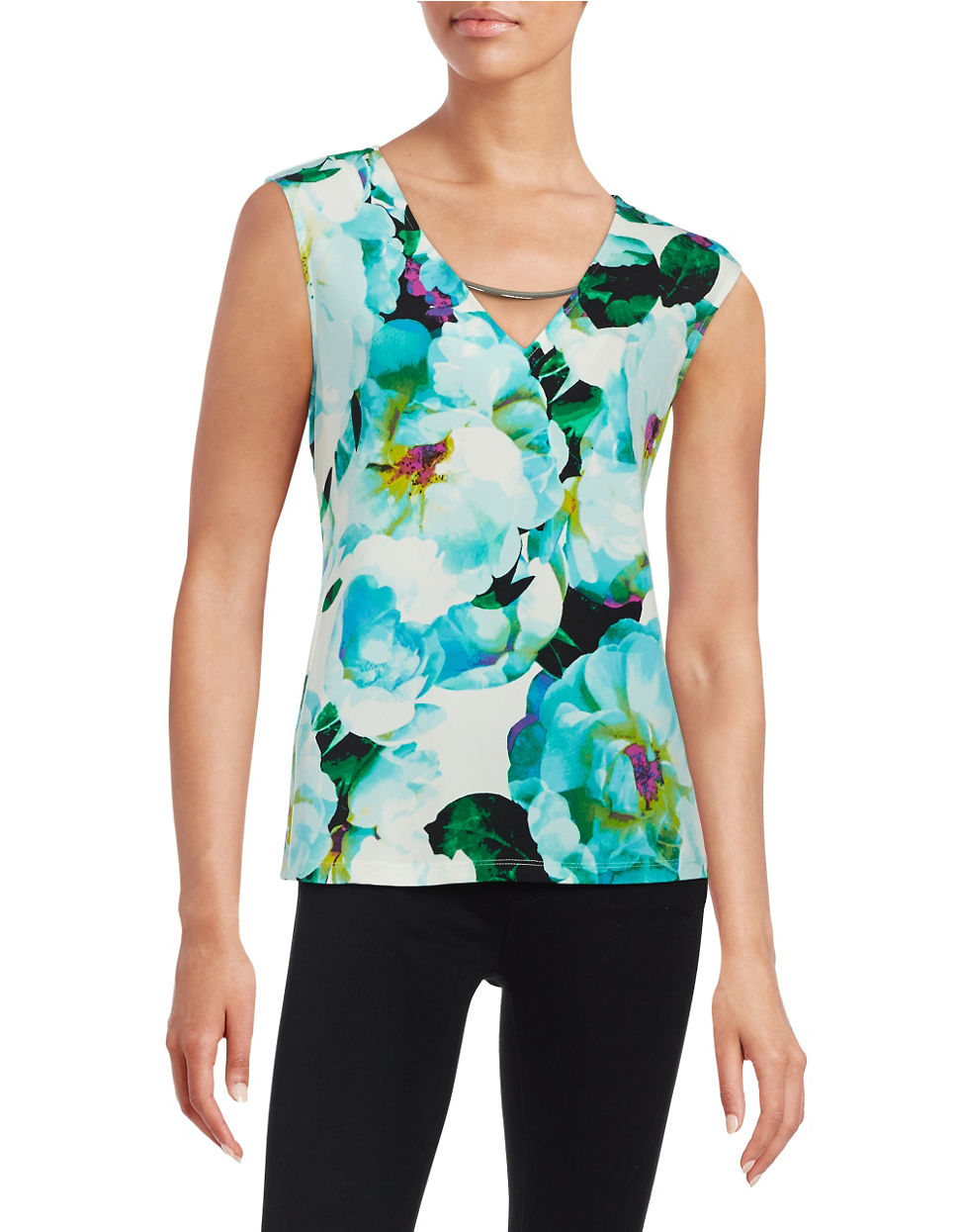 calvin klein sleeveless floral knot neck cam